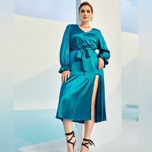 Elegant Teal Satin Dress